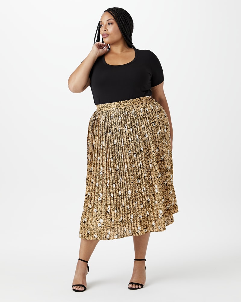 Plus size model with hourglass body shape wearing Anaya Midi Skirt by Downing Studio | Dia&Co | dia_product_style_image_id:144264